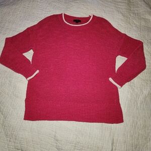 J Crew Womens Sz S Pink  Crew Neck Pullover Knit Sweater White Trim